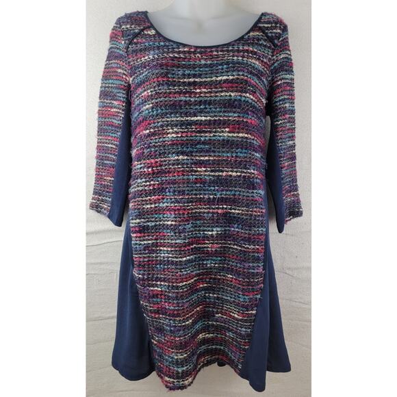 Anthropologie Maeve Navy Sparkly Bouclé Knit Mixed Fabric Dress Pockets Women SP - Picture 1 of 9
